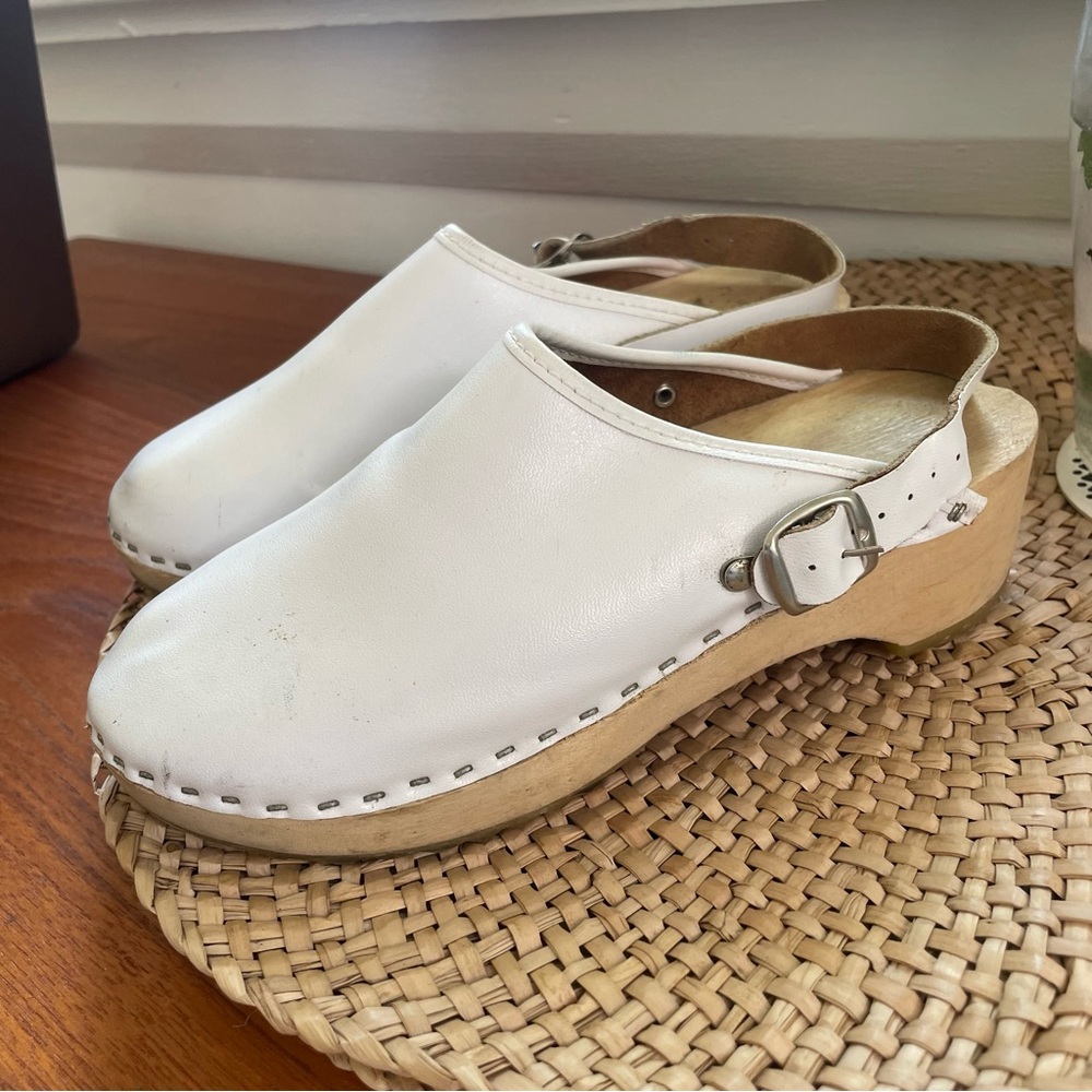 White Leather Swedish Clogs - Picture 2 of 7